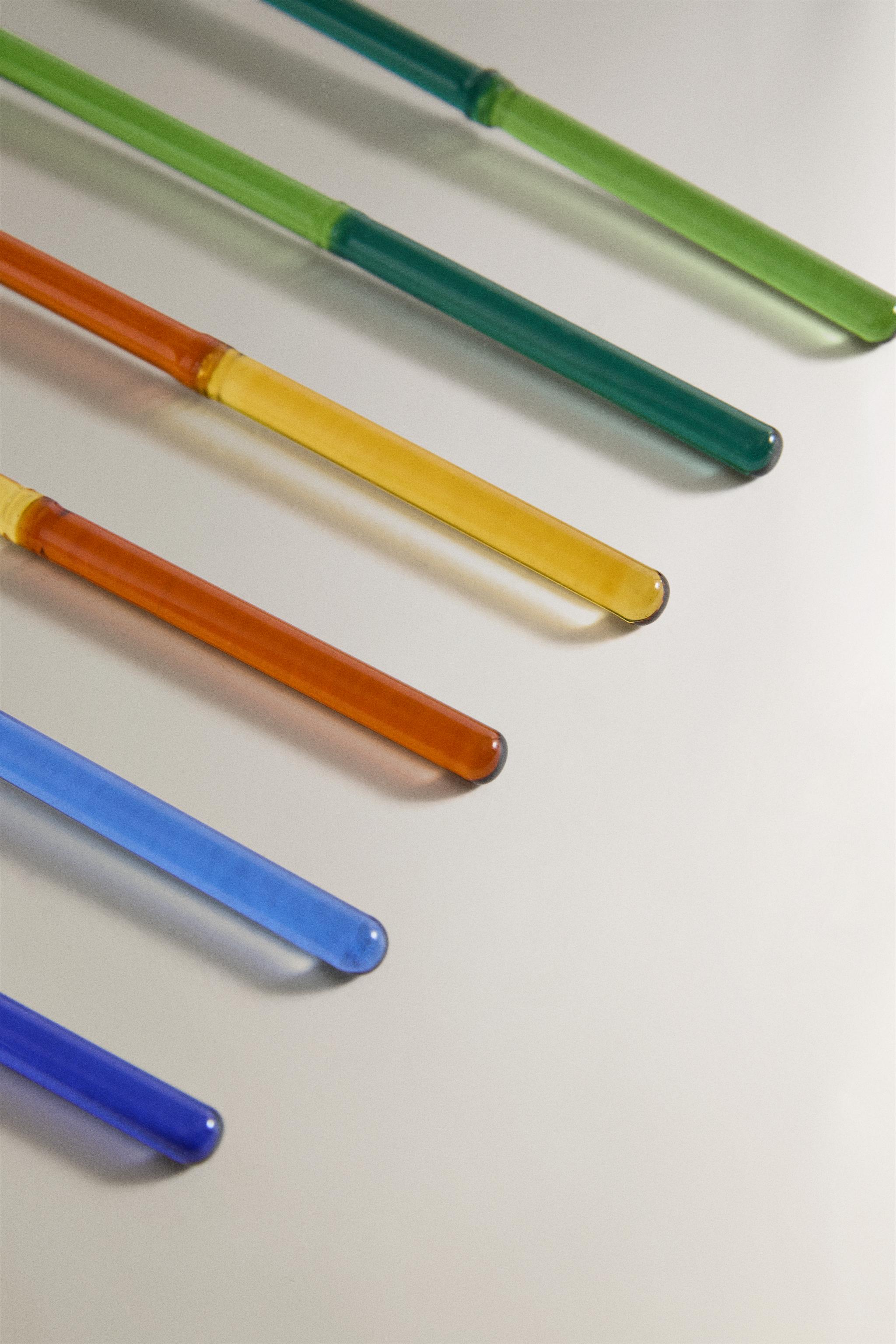 MULTICOLOUR BOROSILICATE GLASS ICE CREAM SPOONS (PACK OF 6)
